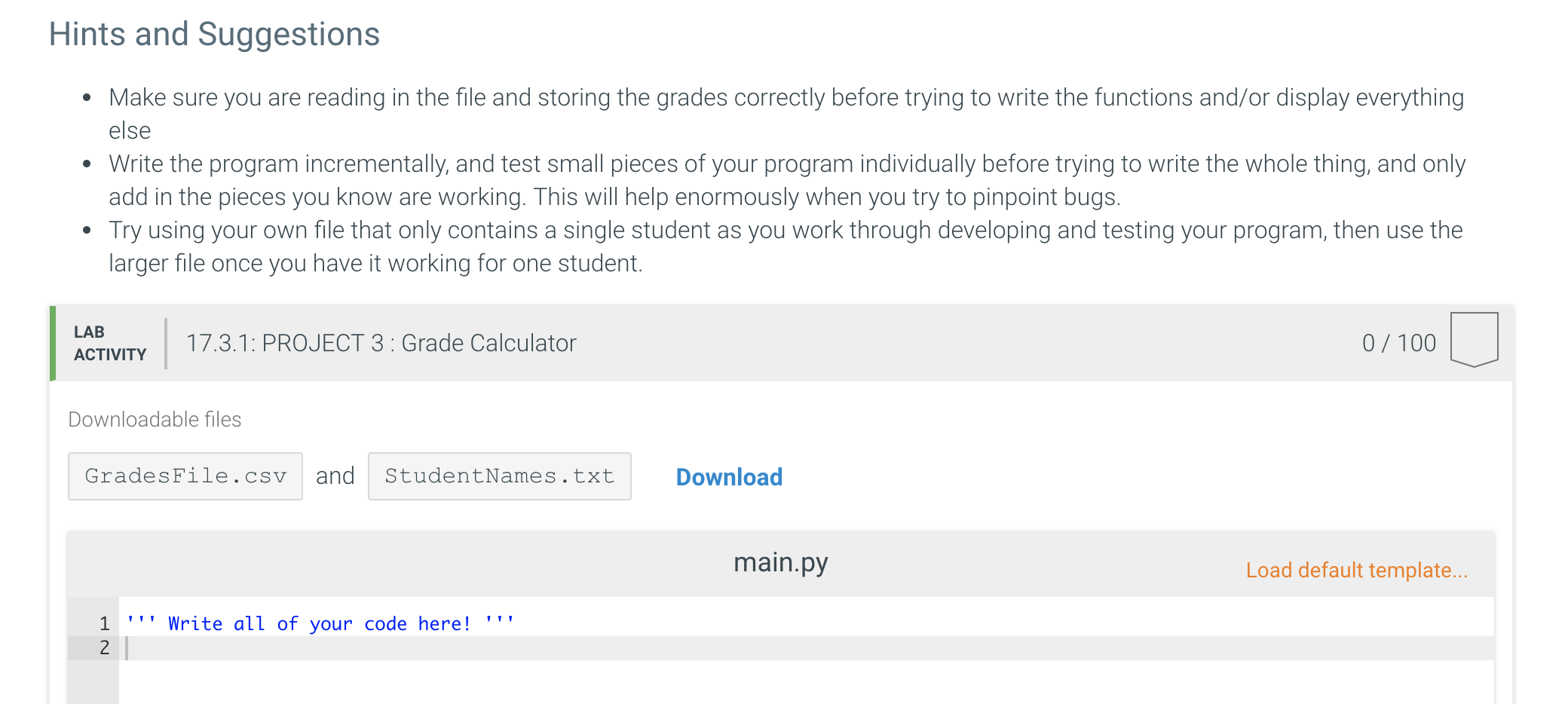 17.3 PROJECT 3 : Grade Calculator Overview In this | Chegg.com