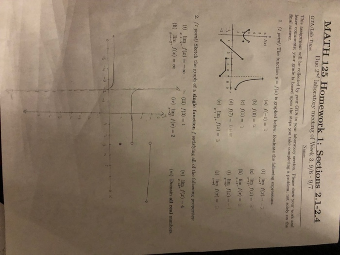 Solved MATH 125 Homework 1: Sections 2.1-2.4 Due 2nd | Chegg.com