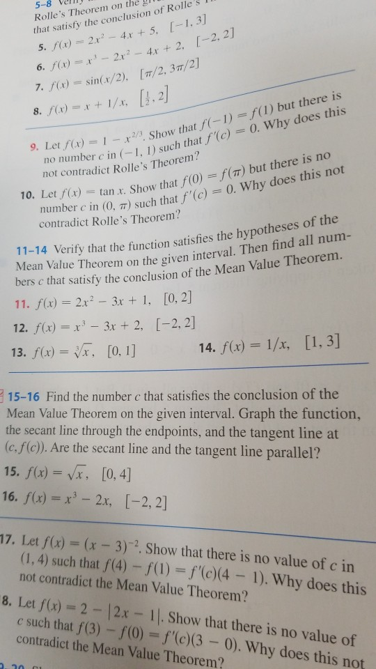 Solved 5-8 Veng Rolle's Theorem on the gI that satisfy the | Chegg.com