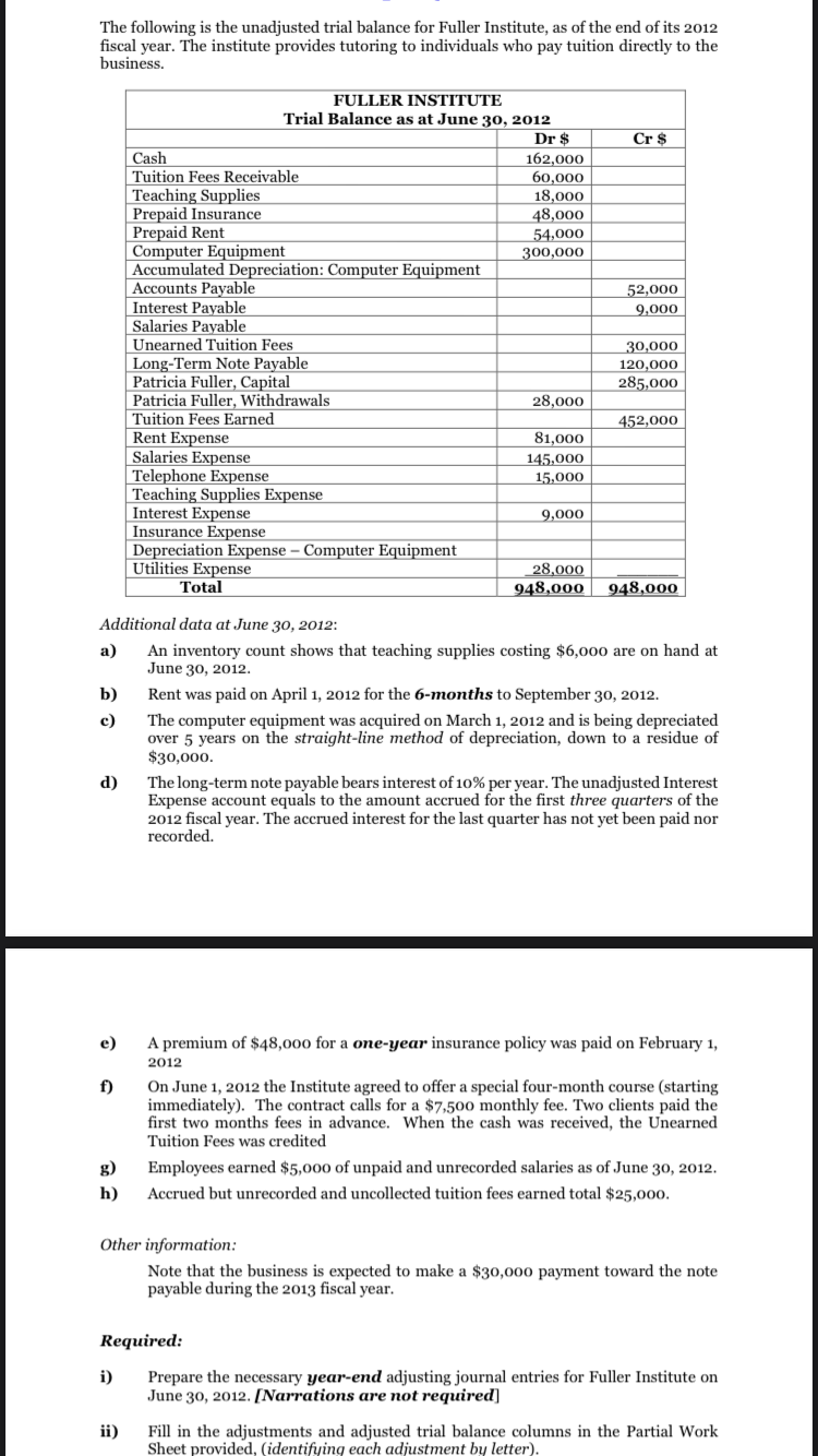Solved Required i) Prepare the necessary yearend adjusting