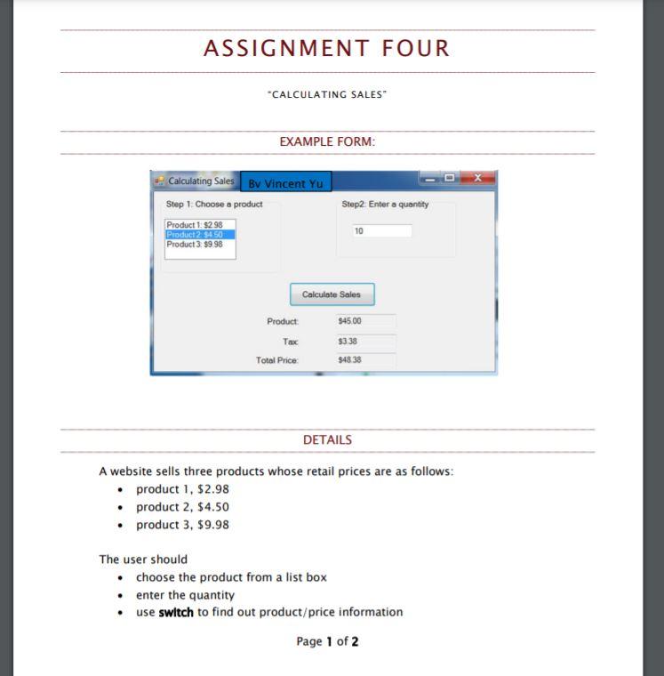 assignment sale calculator