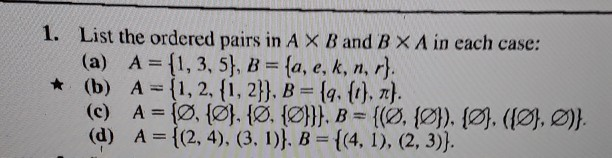 Solved 1 List The Ordered Pairs In A X B And B X A In Each Chegg Com