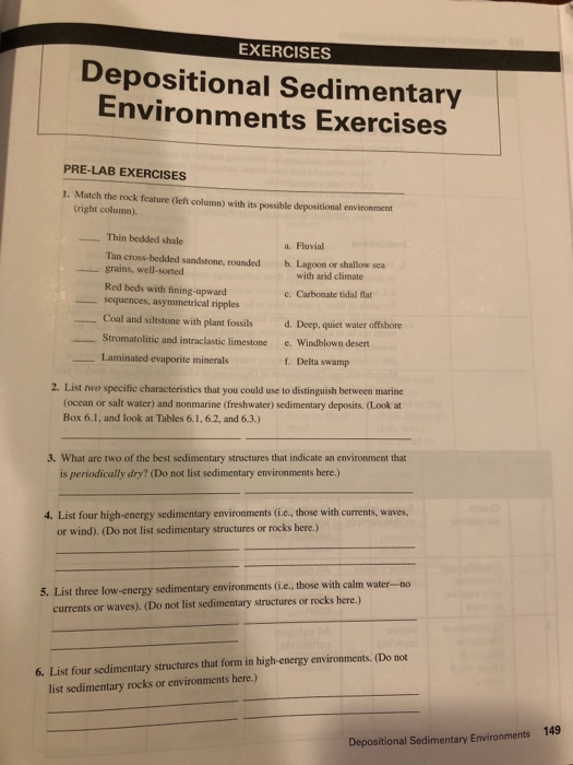 Solved EXERCISES Depositional Sedimentary Environments | Chegg.com