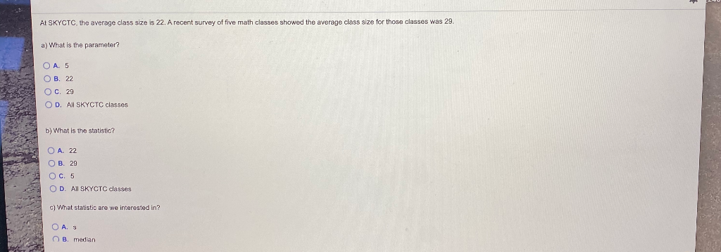 Solved At SKYCTC The Average Class Size Is 22 A Recent Chegg