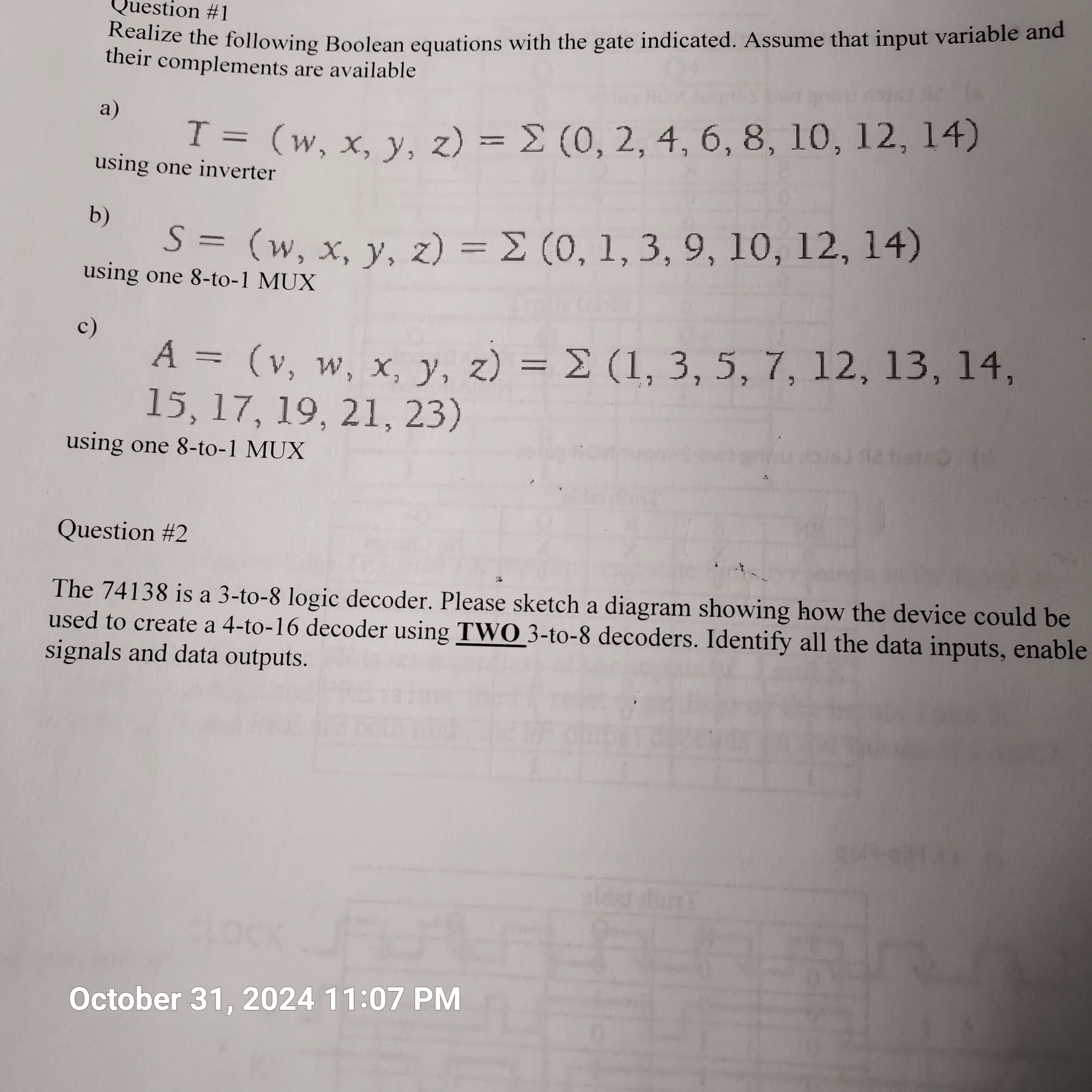 Solved Question #1Realize the following Boolean equations | Chegg.com