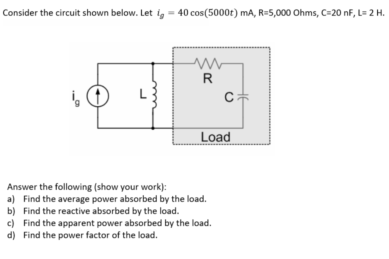 Solved Consider the circuit shown below. Let ig = 40 | Chegg.com