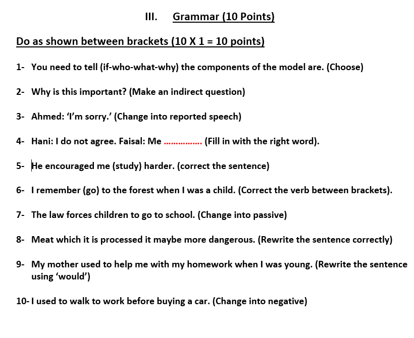 III Grammar 10 Points Do As Shown Between Brackets Chegg