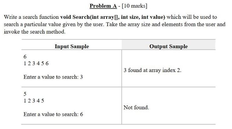 Solved Problem A - [10 marks] Write a search function void | Chegg.com