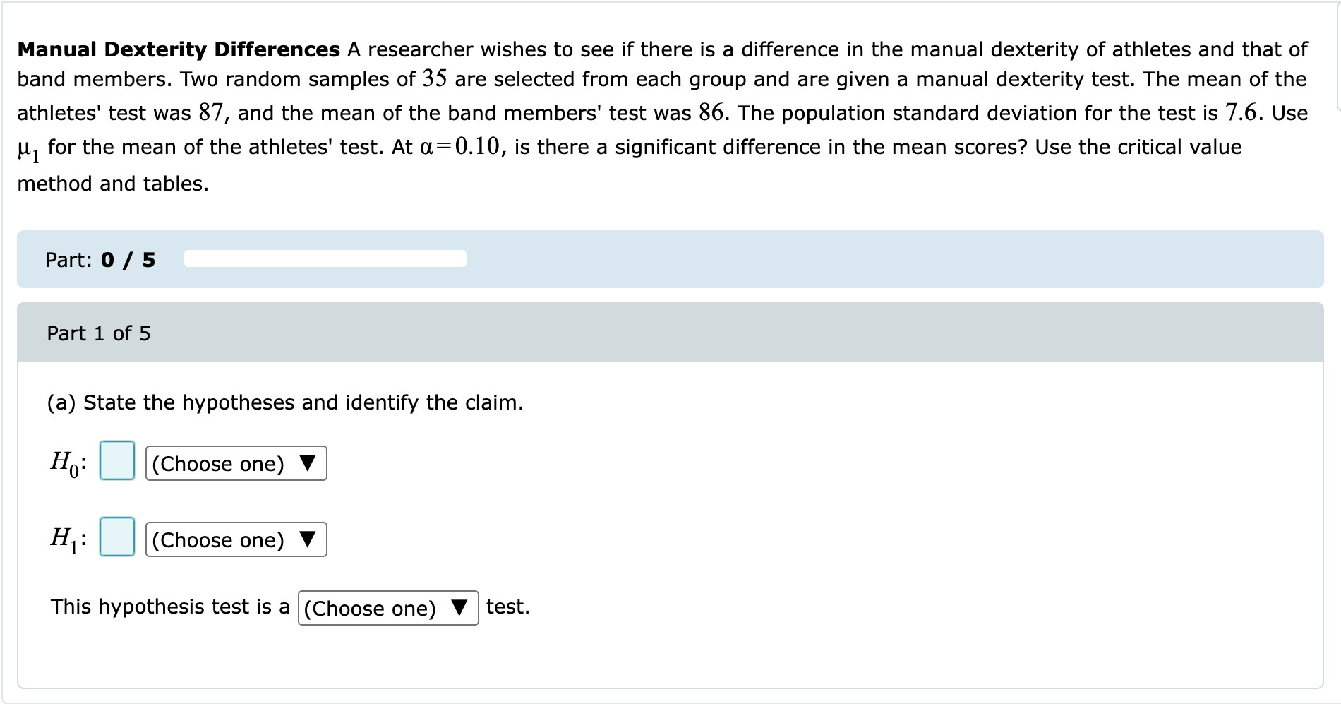Solved Manual Dexterity Differences A researcher wishes to