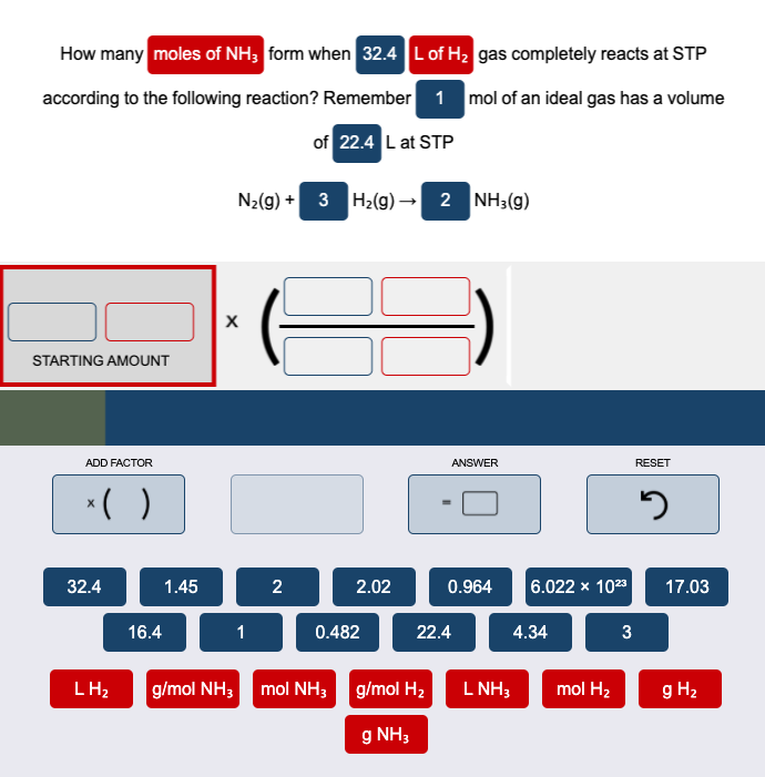 Solved How many moles of NH3 form when 32.4L of H2 gas
