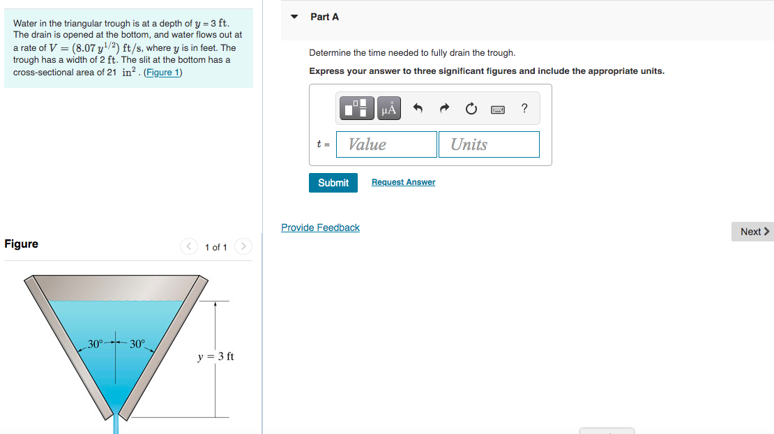 Solved Water in the triangular trough is at a depth of | Chegg.com