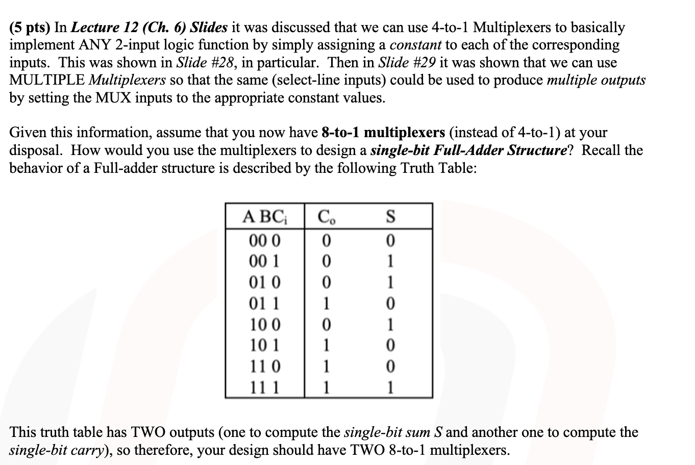 Solved (5 pts) In Lecture 12 (Ch. 6) Slides was discussed | Chegg.com