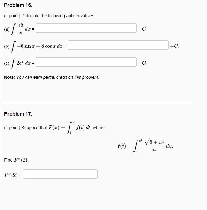 Solved Problem 16. (1 Point) Calculate The Following | Chegg.com