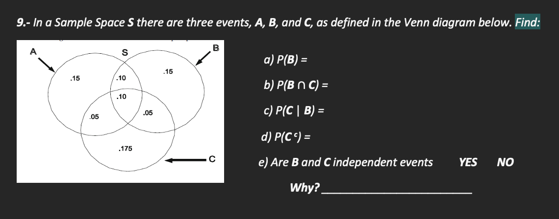 Solved 9.- In A Sample Space S There Are Three Events, A, B, | Chegg.com