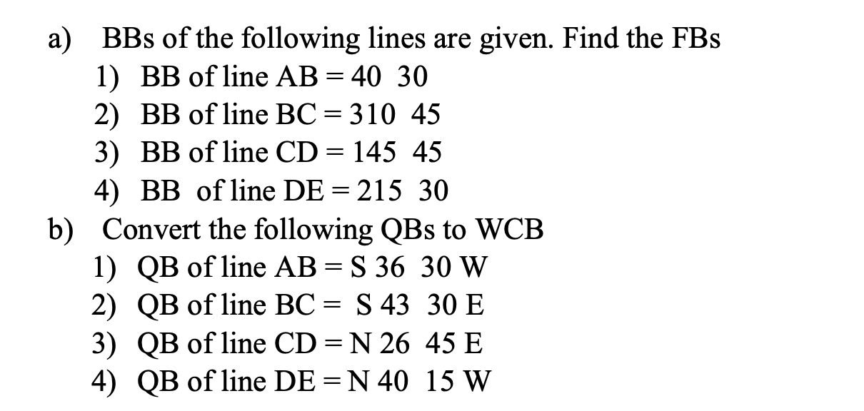 Solved a) BBs of the following lines are given. Find the FBs | Chegg.com