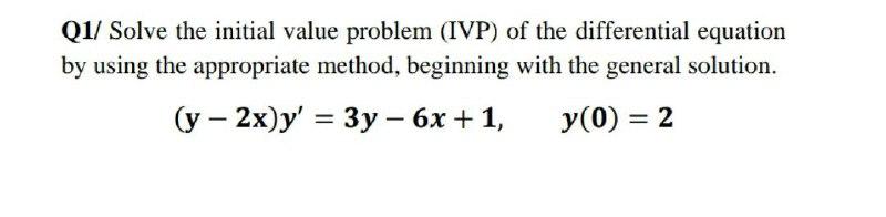 Solved Q1/ Solve the initial value problem (IVP) of the | Chegg.com