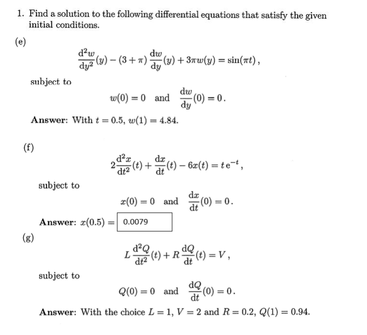 Solved 1. Find A Solution To The Following Differential | Chegg.com