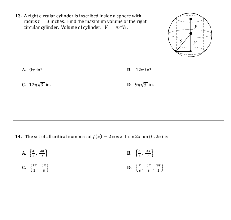 Solved 13. A right circular cylinder is inscribed inside a | Chegg.com