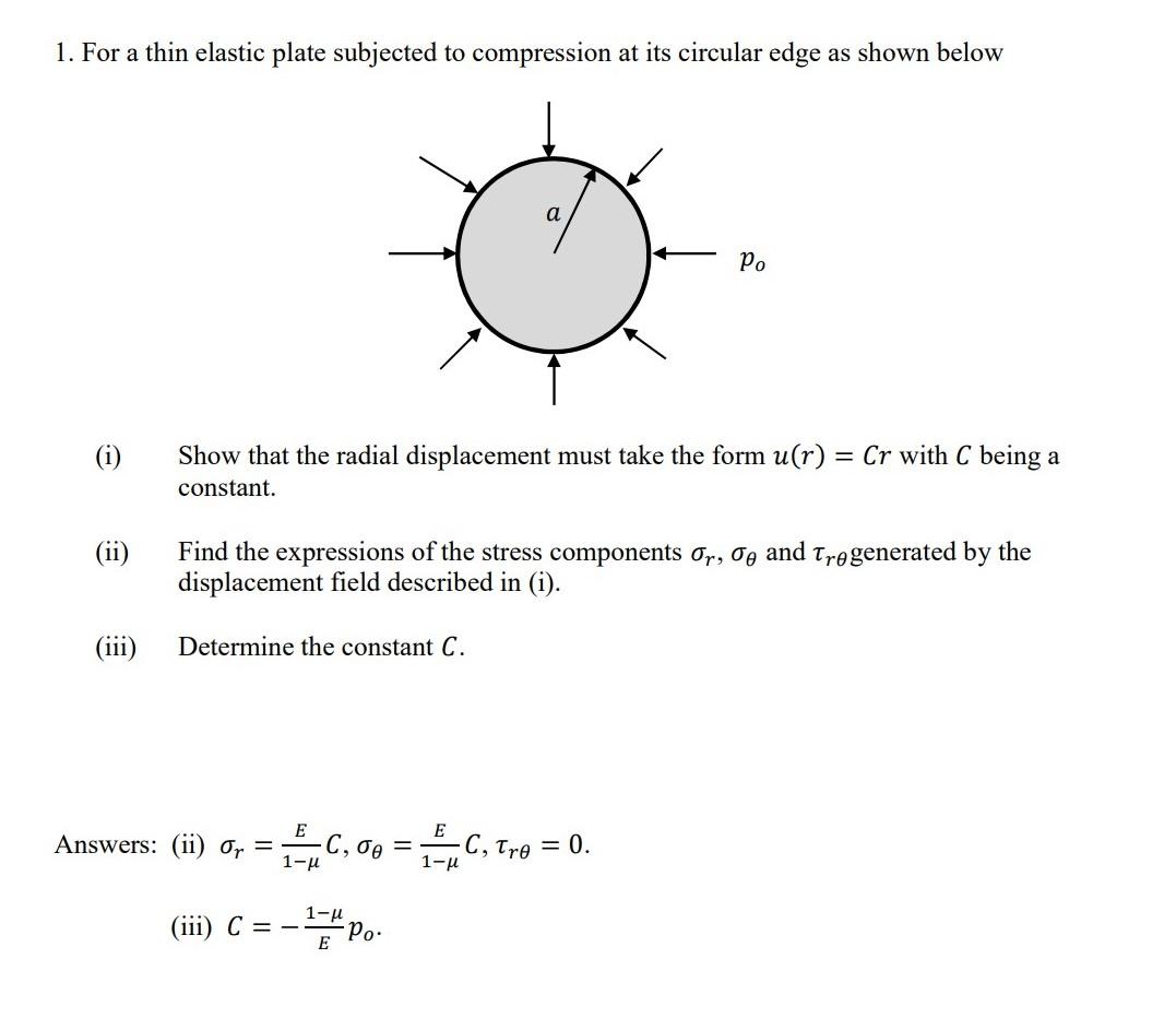 Solved 1. For a thin elastic plate subjected to compression | Chegg.com