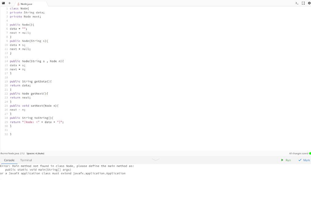 Solved > o + Node.java 1 class Nodet 2 private String data; | Chegg.com