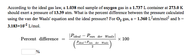 Solved According to the ideal gas law, a 1.038 mol sample of | Chegg.com