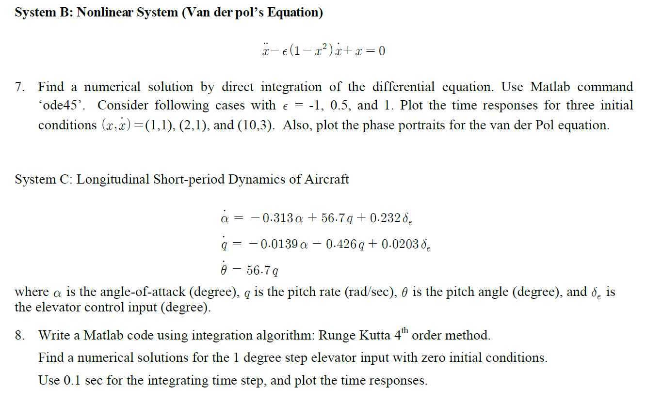 Solved System B Nonlinear System Van Der Pol S Equation Chegg Com