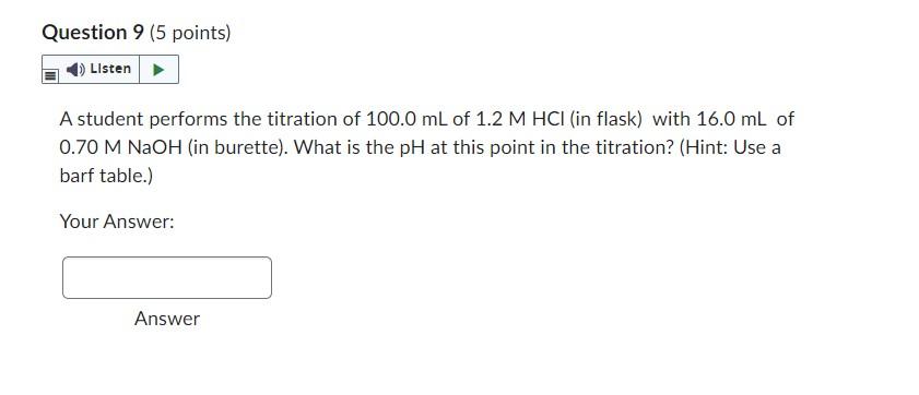 Solved A student performs the titration of 100.0 mL of | Chegg.com