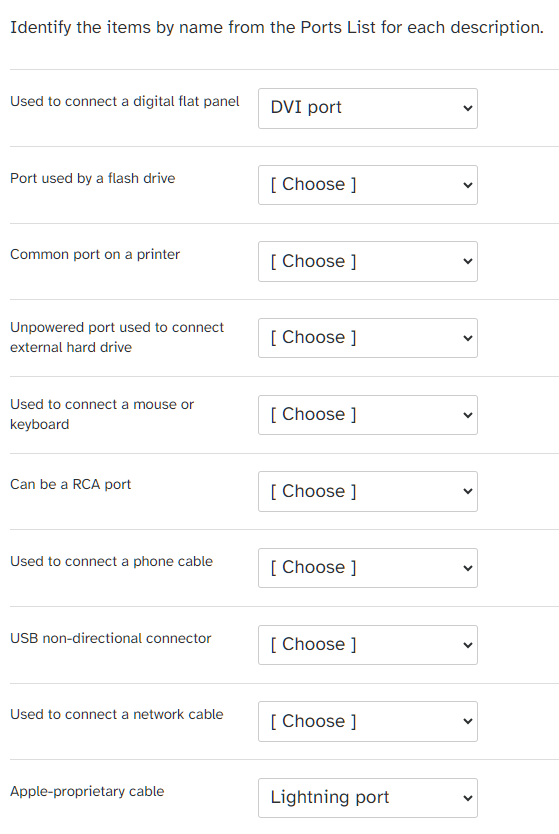 Solved Identify the items by name from the Ports List for
