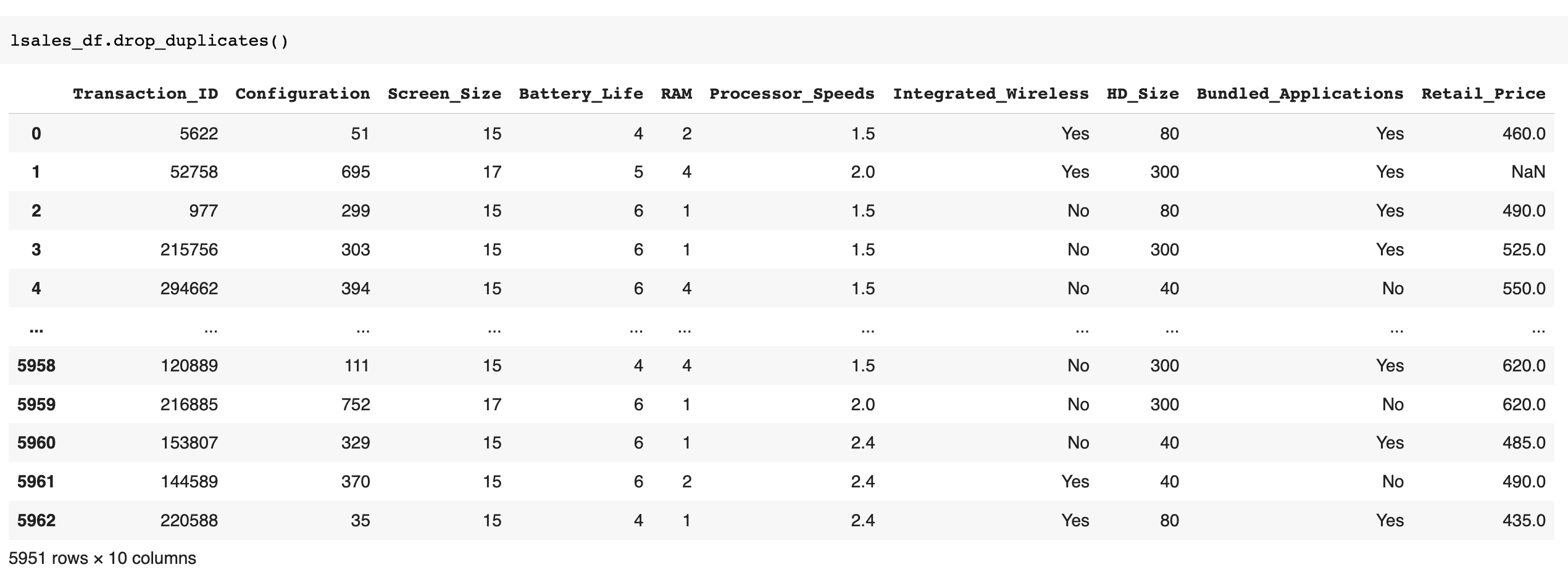 lsales_df.drop_duplicates ( )Onehot (dummy code)