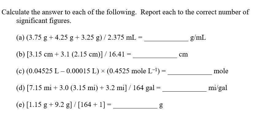 Solved Calculate the answer to each of the following. | Chegg.com