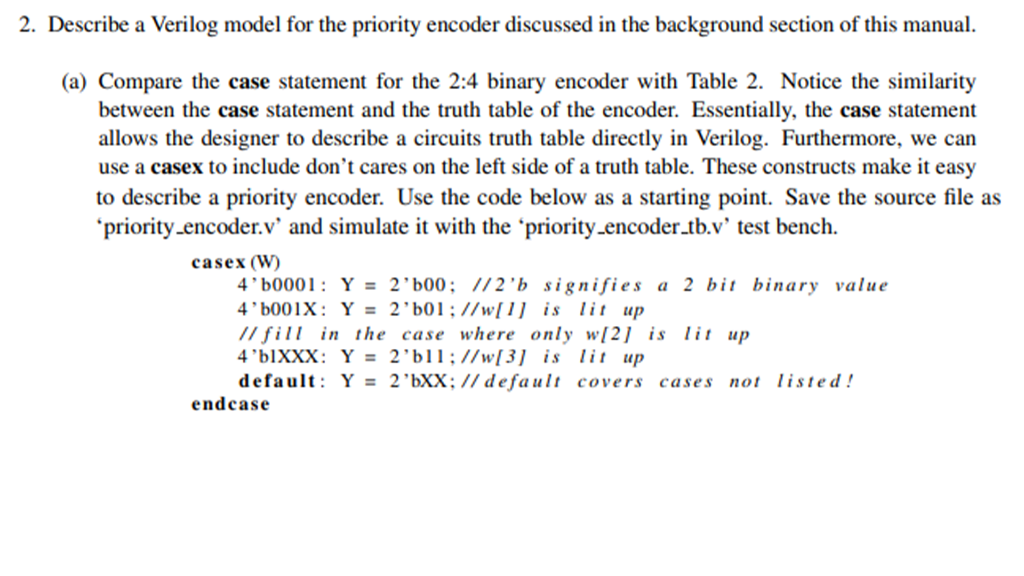 Solved 2. Describe a Verilog model for the priority encoder | Chegg.com