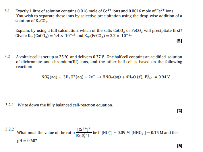 Solved 3.1 Exactly 1 litre of solution contains 0.016 mole | Chegg.com