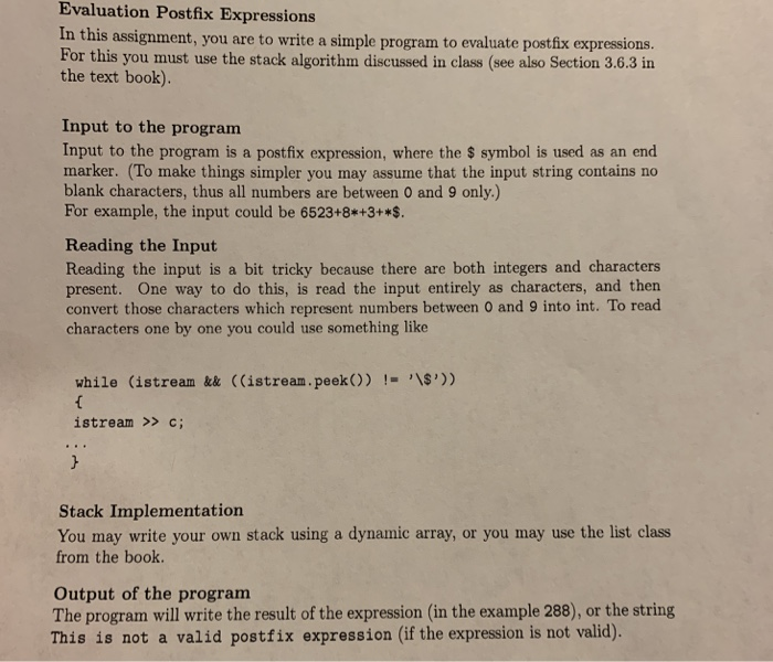 Solved Evaluation Postfix Expressions In this assignment, | Chegg.com
