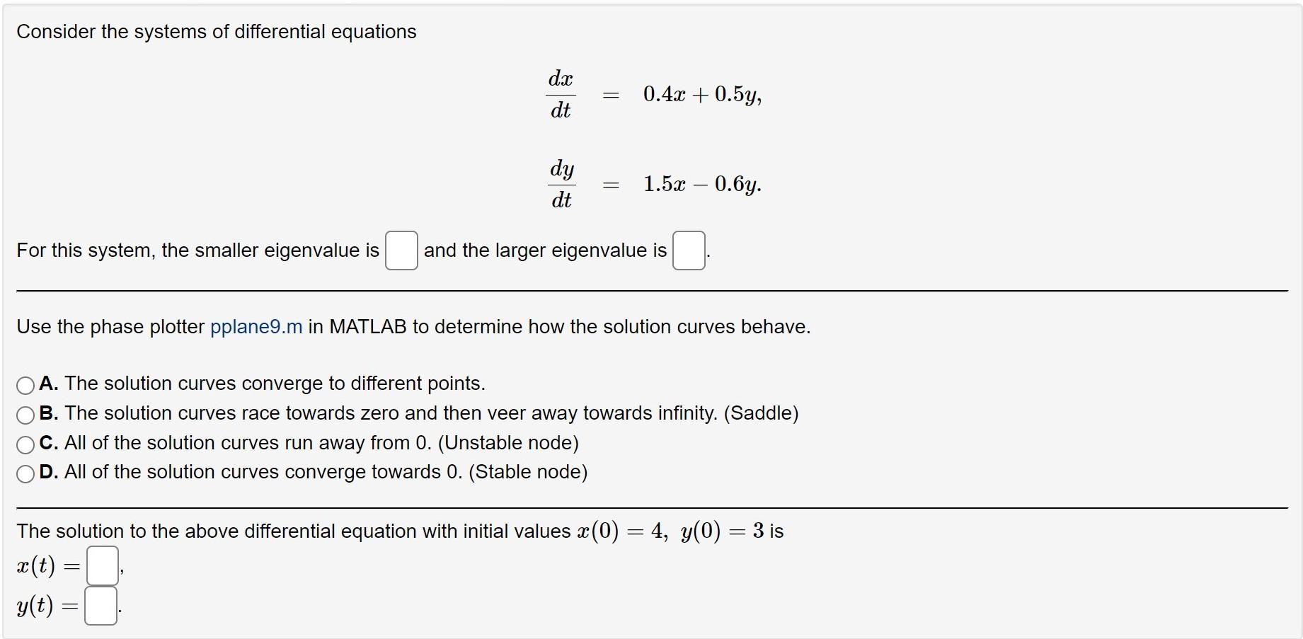 Solved Consider the systems of differential equations dx dt | Chegg.com