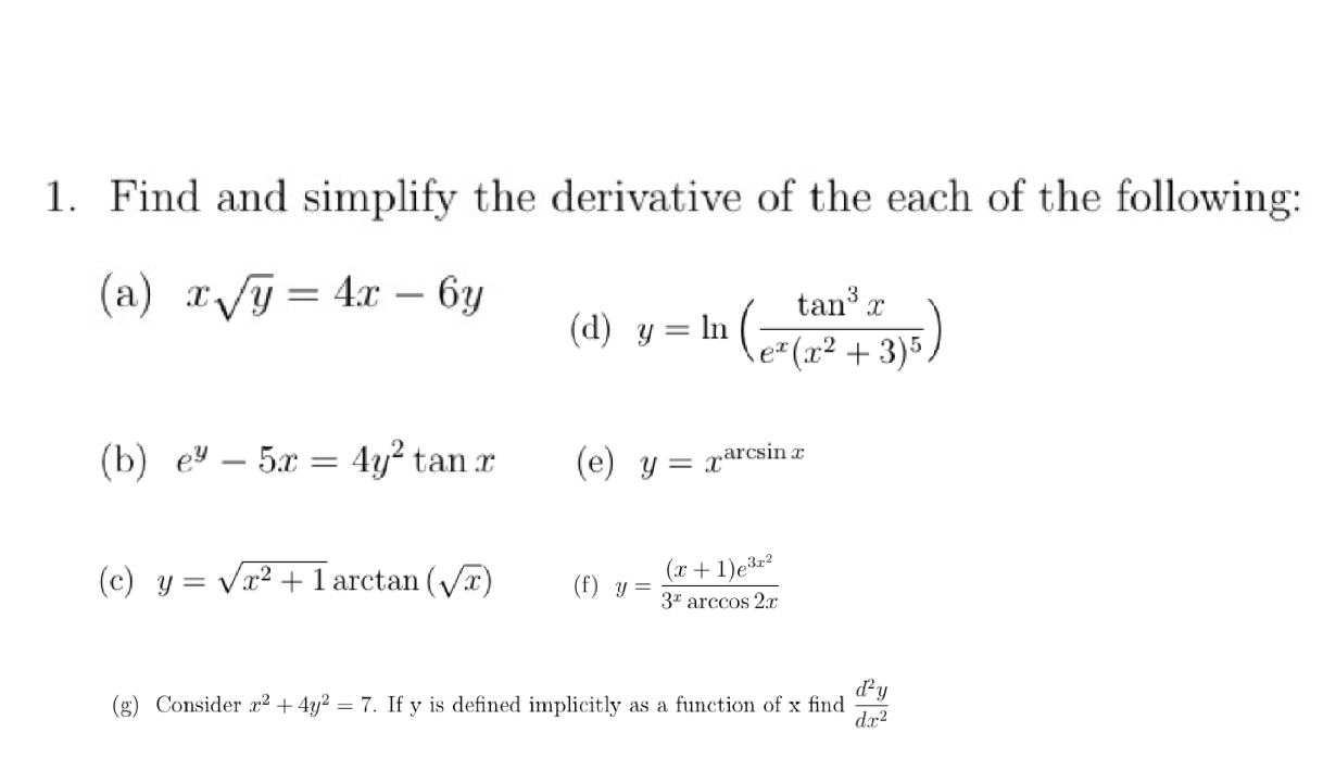 Solved 1 Find And Simplify The Derivative Of The Each Of 0290