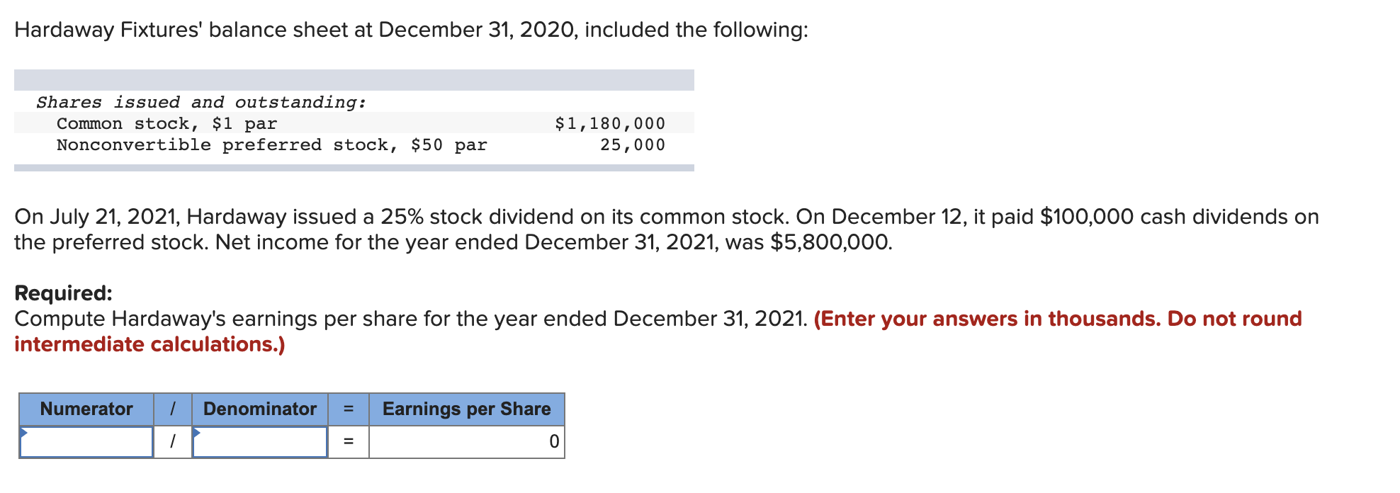 Solved Hardaway Fixtures' balance sheet at December 31,
