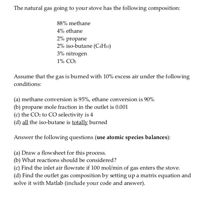 The natural gas going to your stove has the following