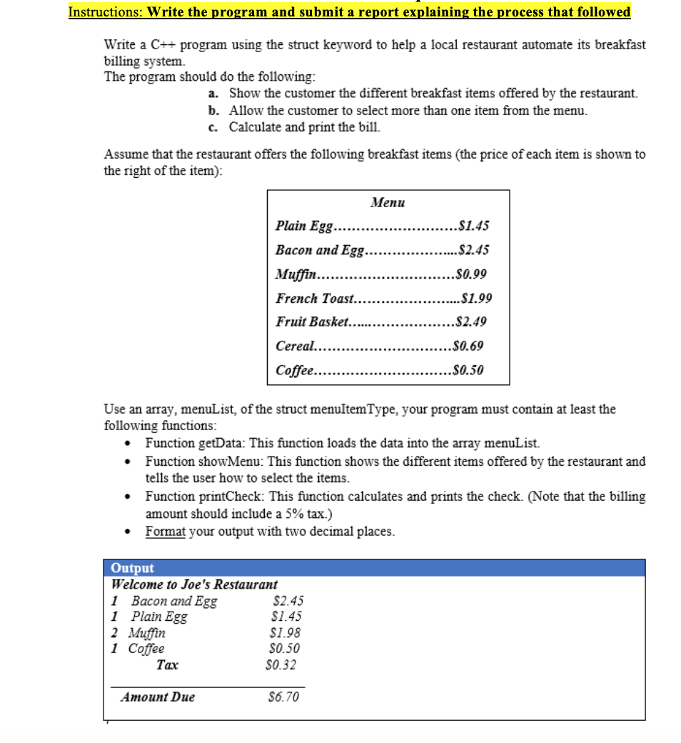 Solved Instructions: Write the program and submit a report | Chegg.com