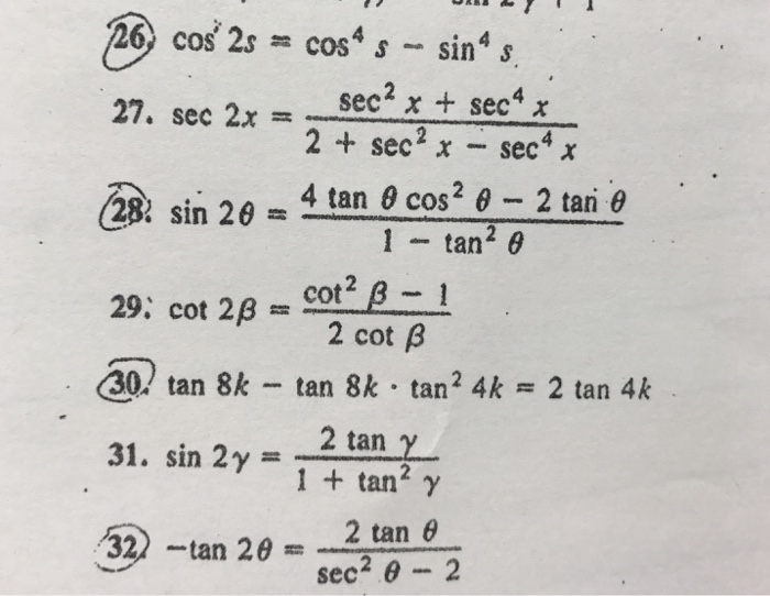 Solved 6, cos 2s cos4 sin s 27. sec 2x 2 + sec 2x-sec4? 4 | Chegg.com