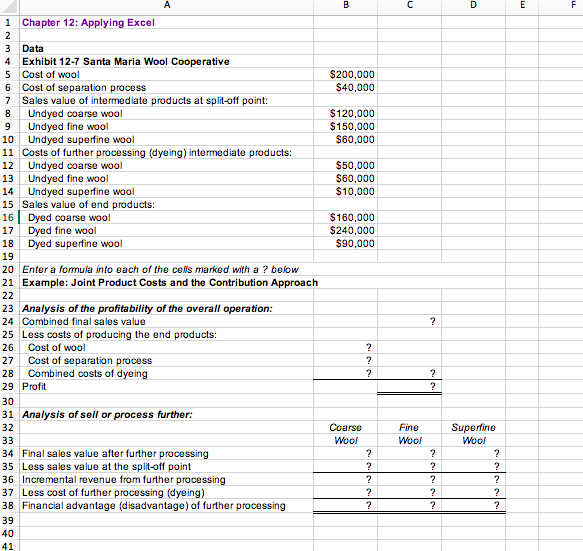 Solved 1 Chapter 12 Applying Excel 200 000 40 000 120 Chegg Com