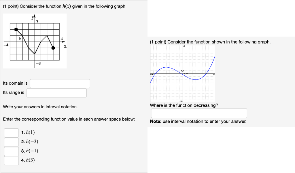 Solved (1 point) Consider the function h(x) given in the | Chegg.com
