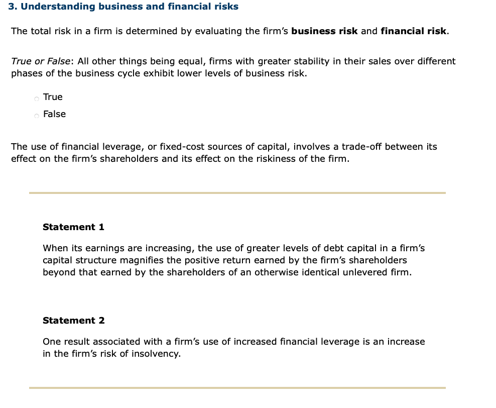 Solved 3. Understanding Business And Financial Risks The | Chegg.com