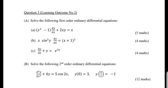 Solved Question 3 (Learning Outcome No.3) (A) Solve the | Chegg.com