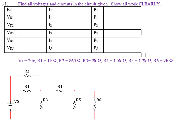 Solved +1. RT Find all voltages and currents in the circuit | Chegg.com