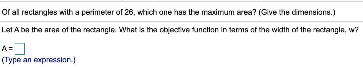 Solved Of all rectangles with area 25, which one has the | Chegg.com