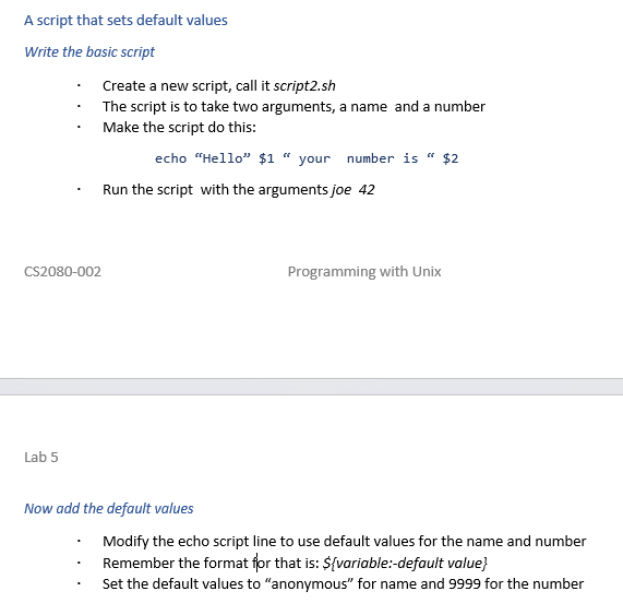 Solved A script that sets default values Write the basic | Chegg.com