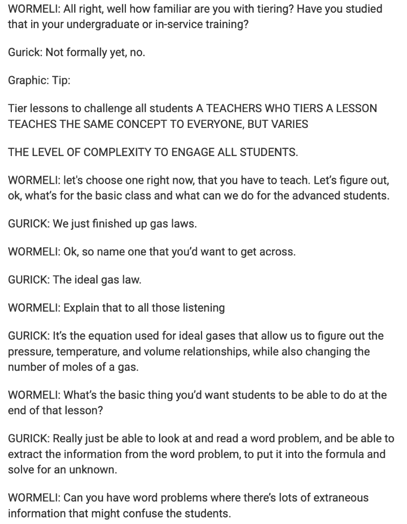 WORMELI: All right, well how familiar are you with tiering? Have you studied
that in your undergraduate or in-service trainin