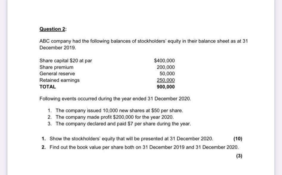 Solved Question 2: ABC Company Had The Following Balances Of | Chegg.com