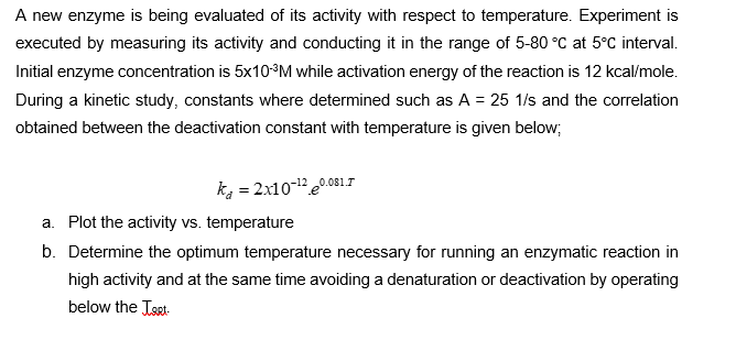 Solved A new enzyme is being evaluated of its activity with | Chegg.com