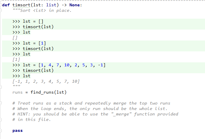 def timsort (1st: list) -> None: